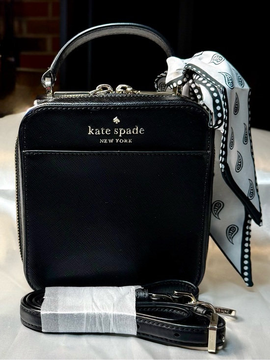 kate spade Handbags - NWOT Kate Spade Black Mini Top-Handle Crossbody with Gold Hardware and Scarf